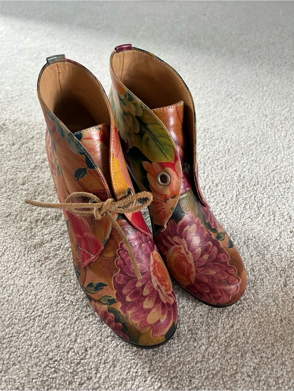 John Fluevog Floral Leather Ankle Boots